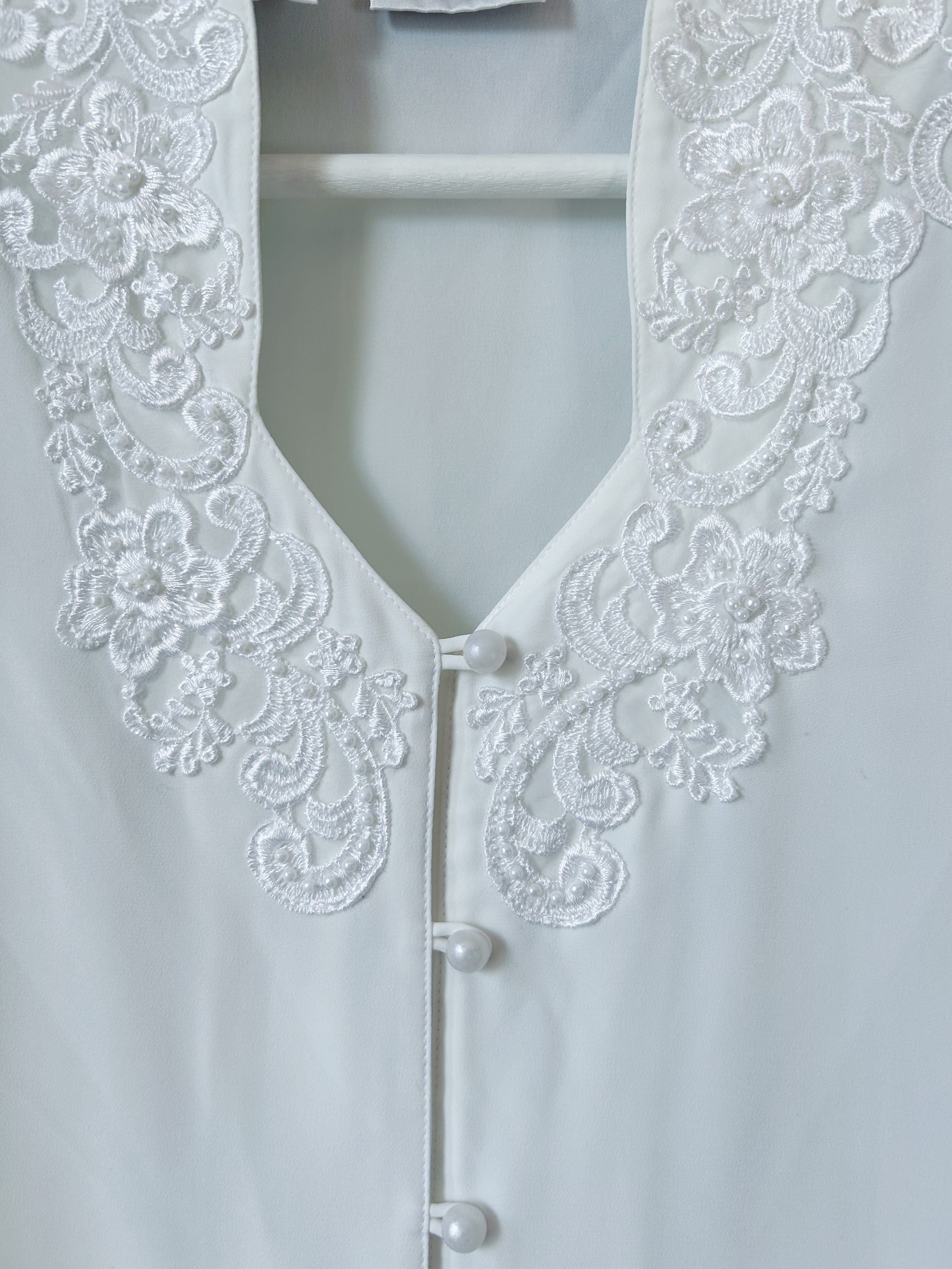 Vintage White Delicate Beaded Embroidered