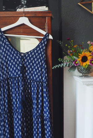 Navy Empire Waist Sleeveless Maxi Dress