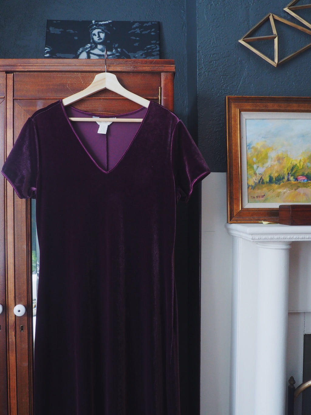 Purple Velvet Short Sleeve Maxi