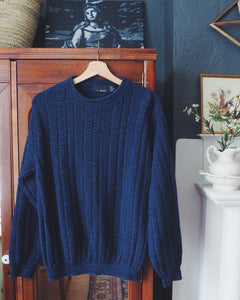 90s Men's Navy Cable-Knit Sweater – Ever Thrift