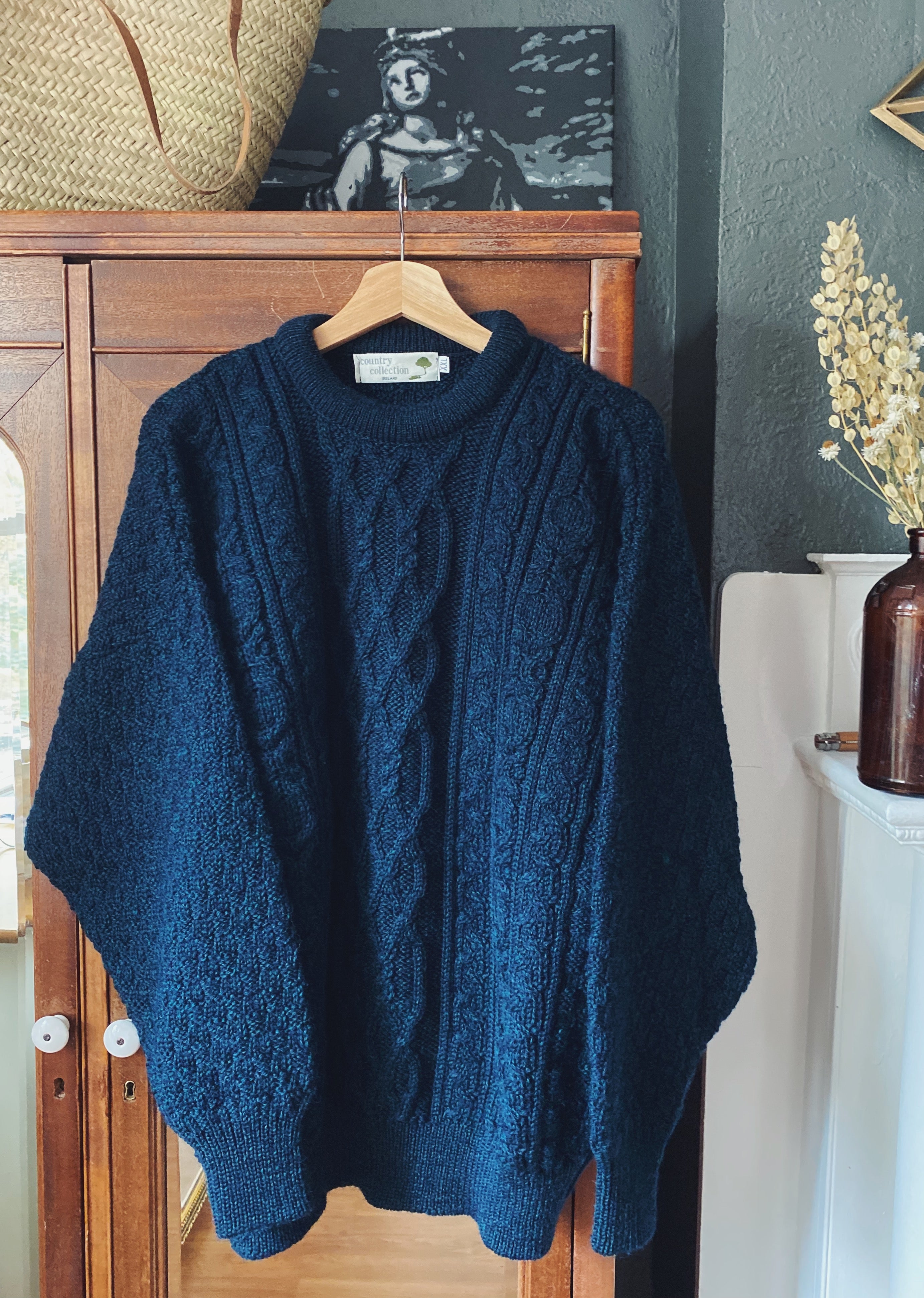 Made in Ireland Deep Blue Green Cable-Knit Sweater