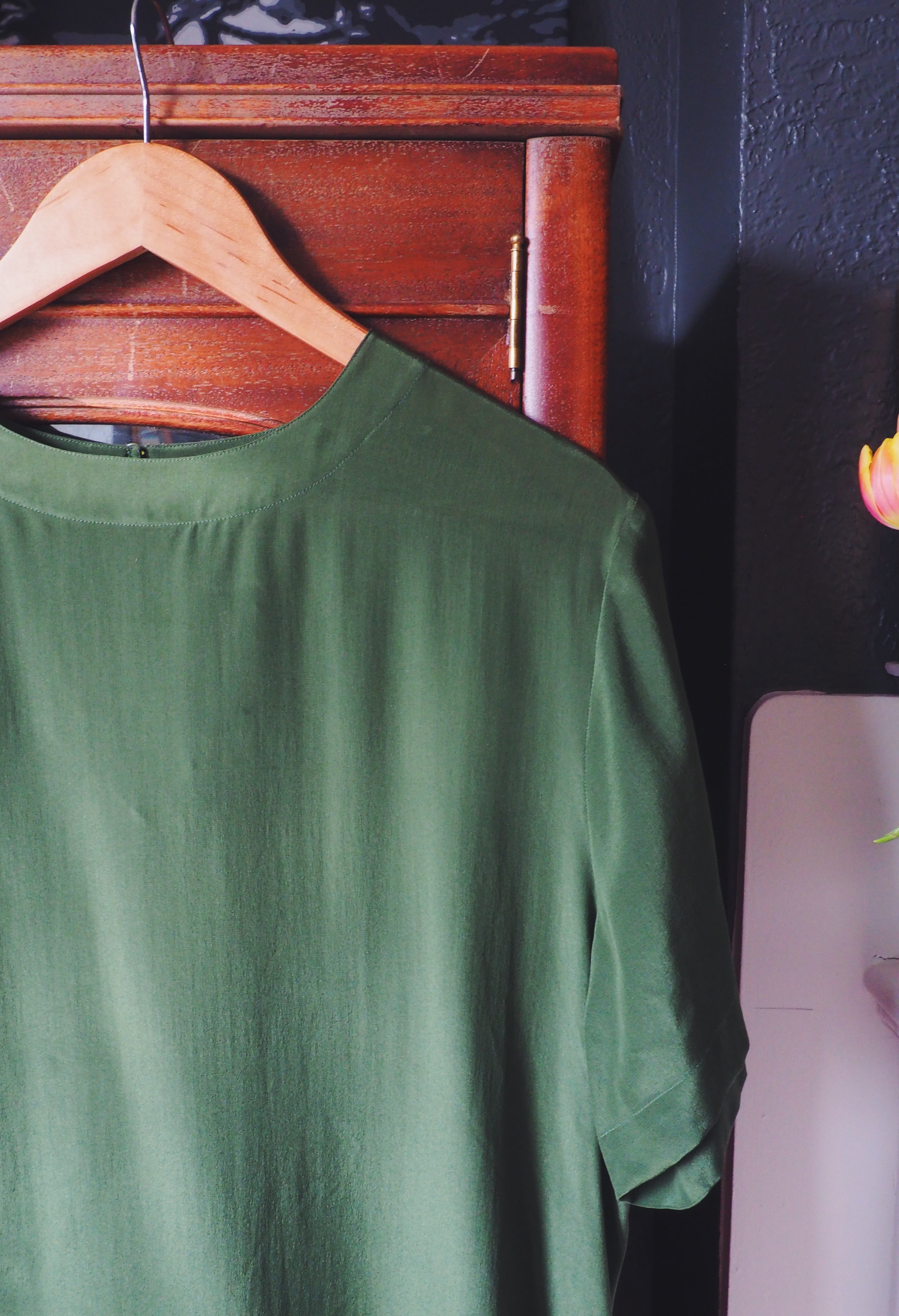 100% Silk Olive Green Blouse