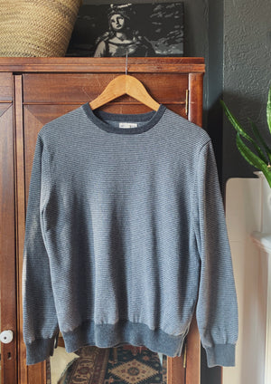 Grey Striped Crewneck Sweater