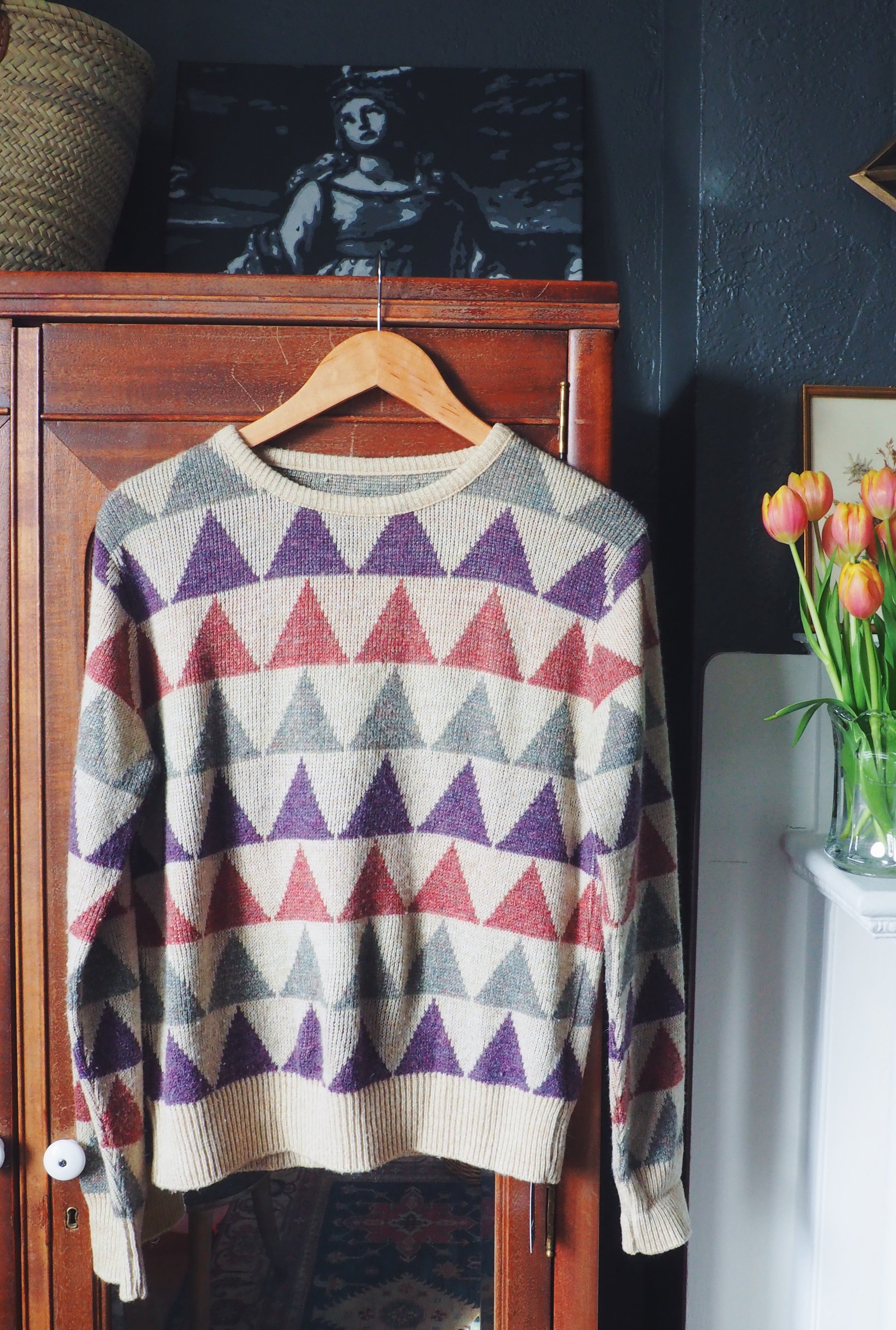 Retro Triangle Print Pullover Sweater