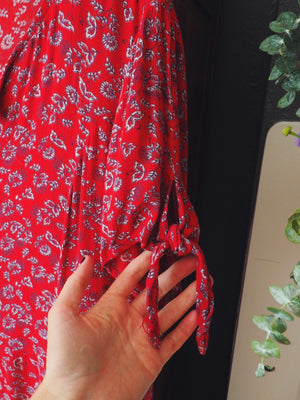 Button-Front Red Paisley Print Dress