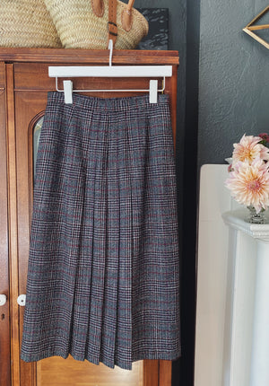 80s Plaid Pleated Midi Skirt