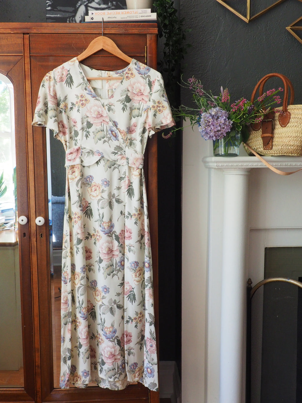Vintage Cream Floral Midi Dress