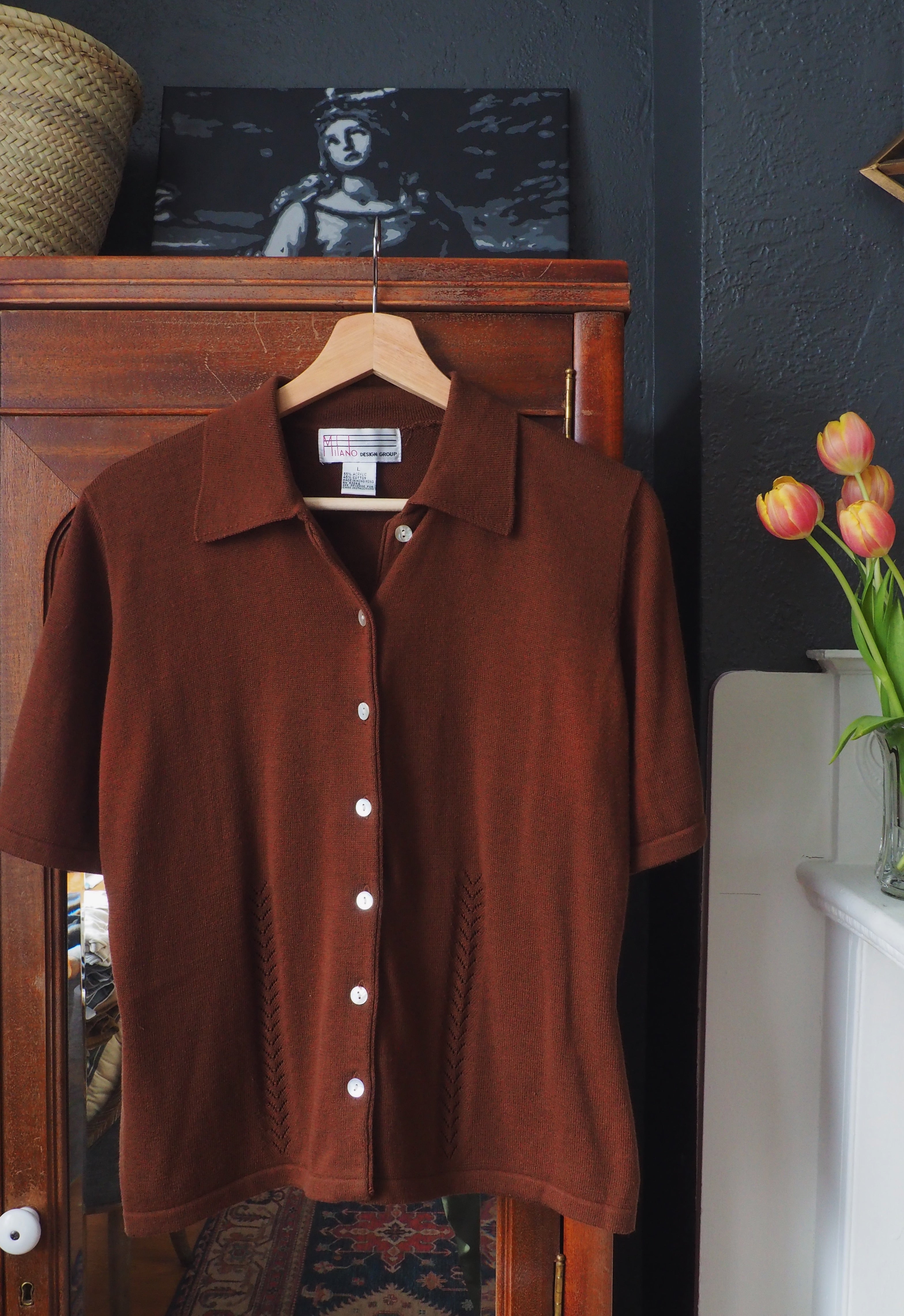 Vintage Collared Button-Down Short-Sleeve Sweater