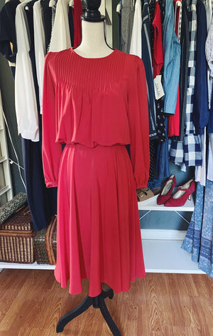 Vintage Cherry Red Midi Dress
