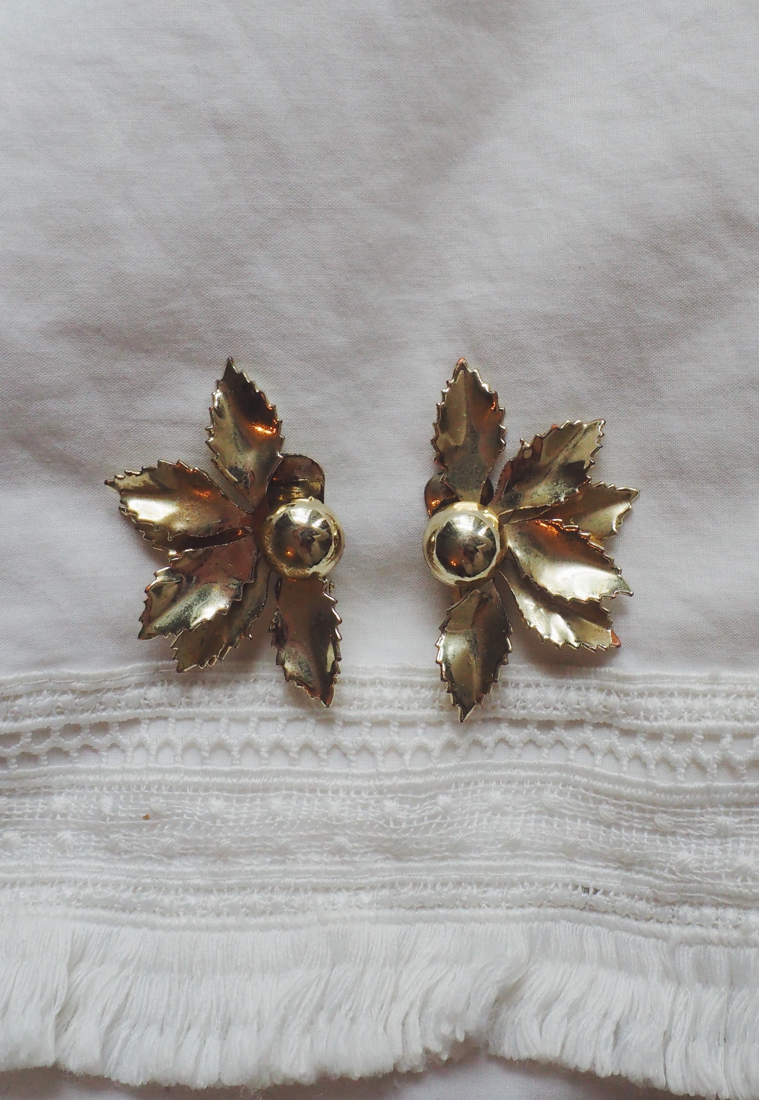 Vintage Foliage Brass Clip-On Earrings