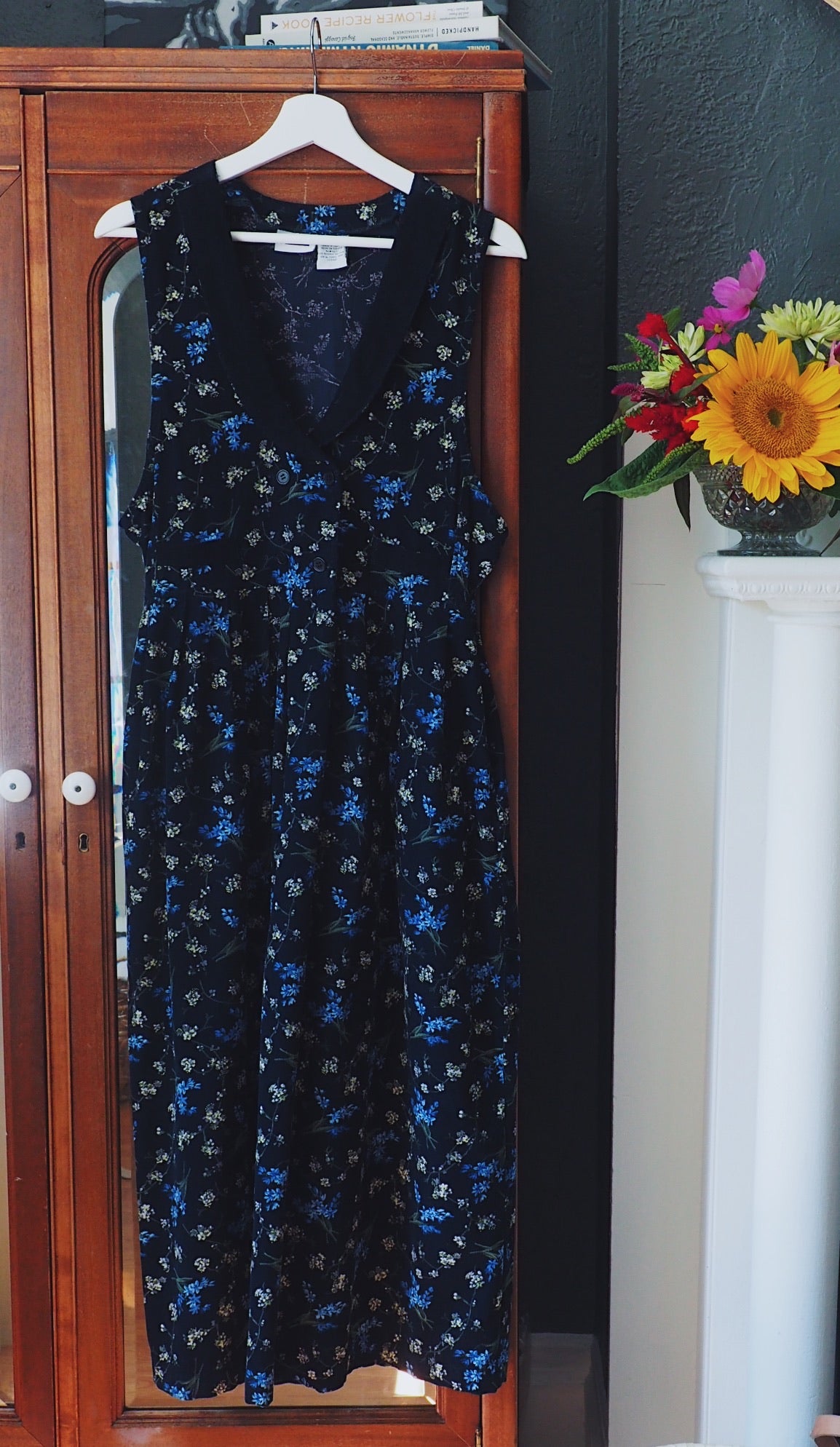 Vintage Floral Corduroy Midi Dress