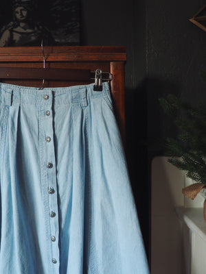 Vintage Button Front A-Line Denim Midi Skirt