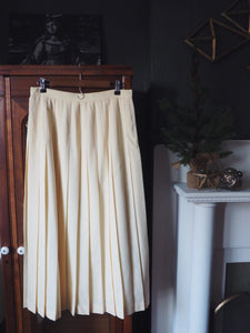 Vintage Wool Cream Pleated Midi