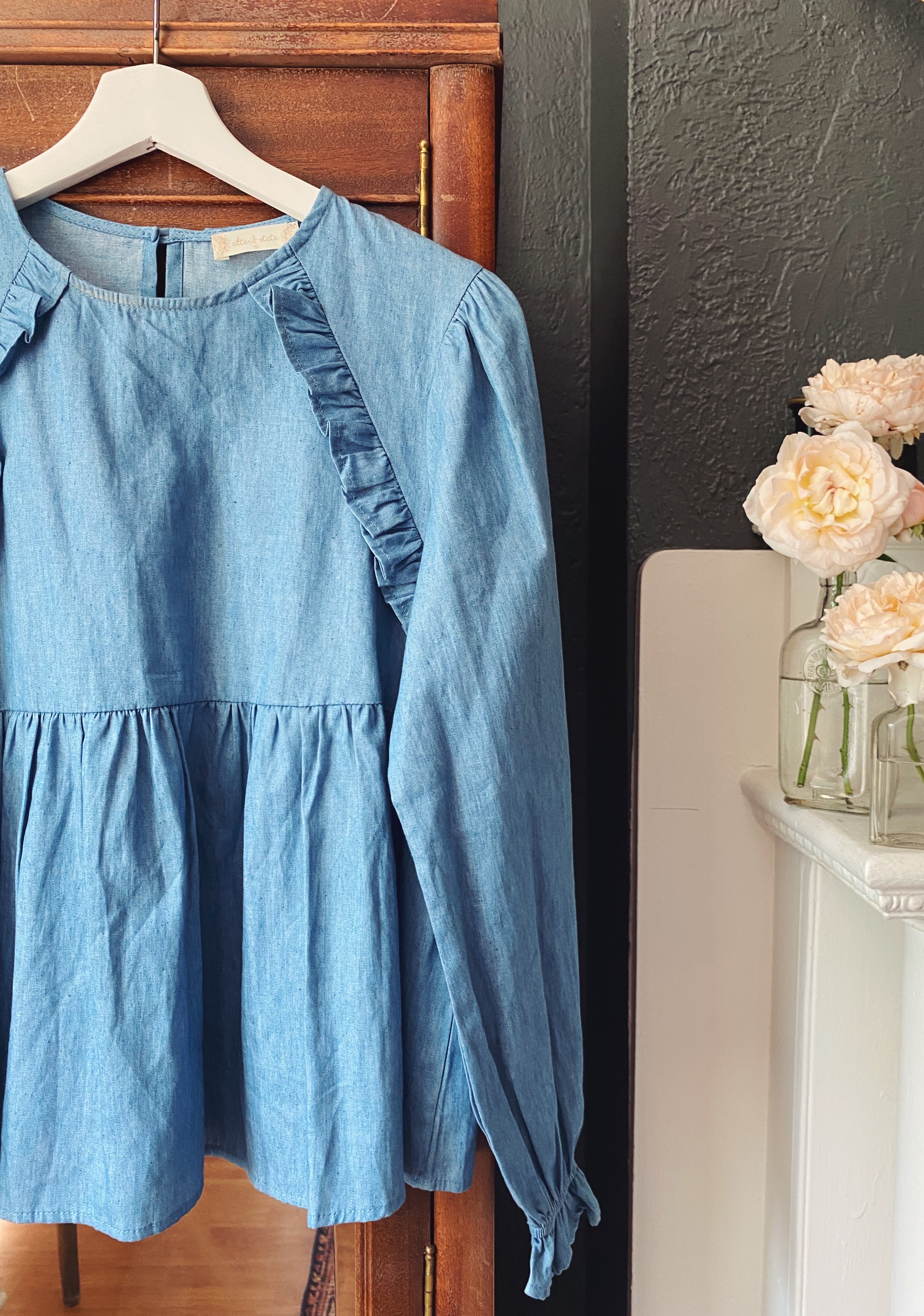 Altar'd State 100% Cotton Chambray Ruffle Blouse