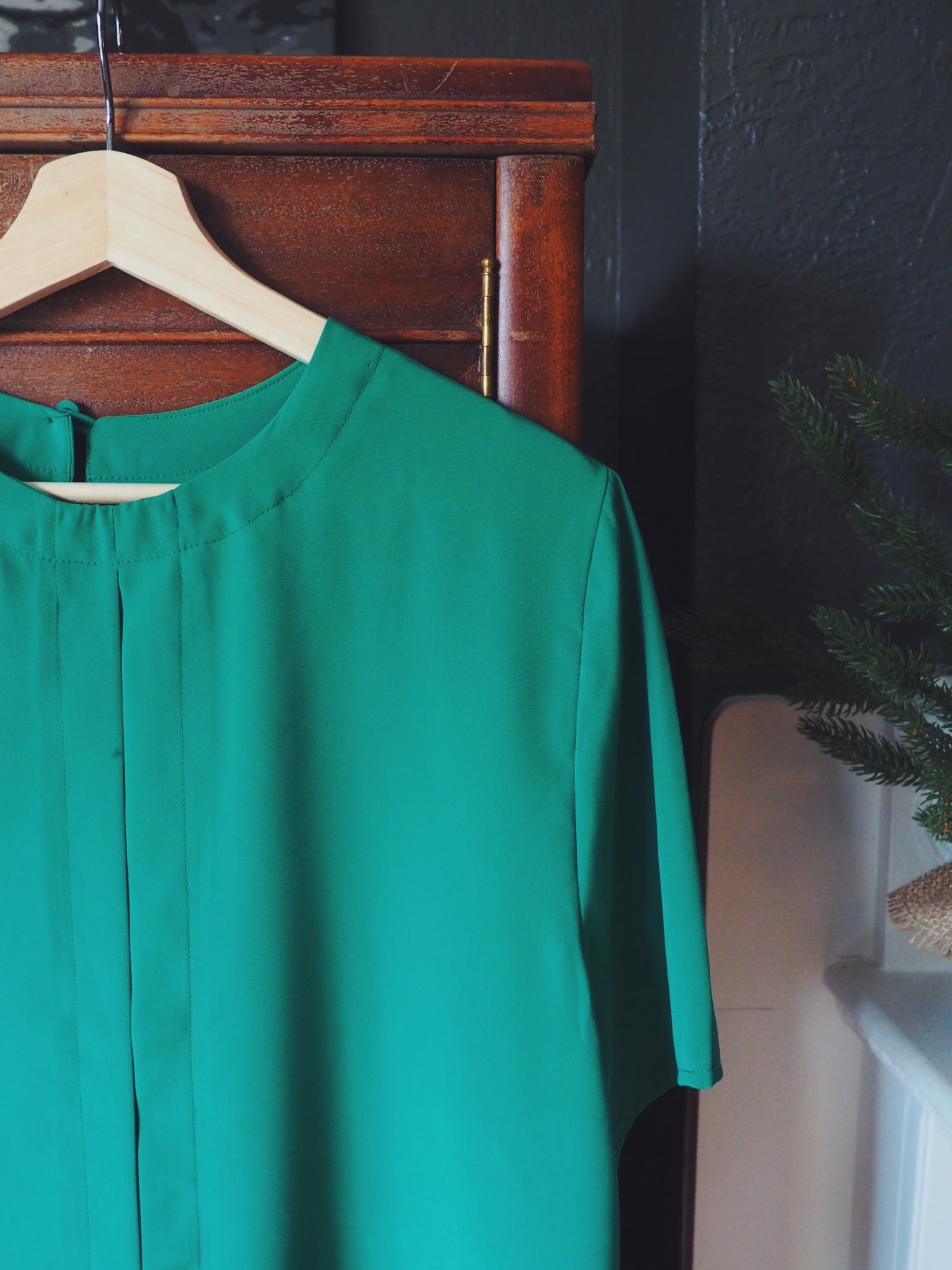 Vintage Emerald Green Short Sleeve Blouse
