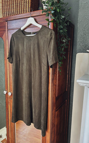 Faux Suade Olive Shift Dress