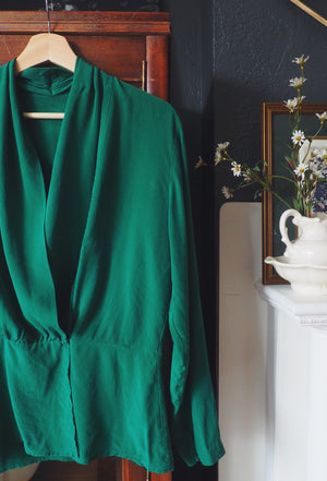 Vintage Silk Emerald Wrap Blouse