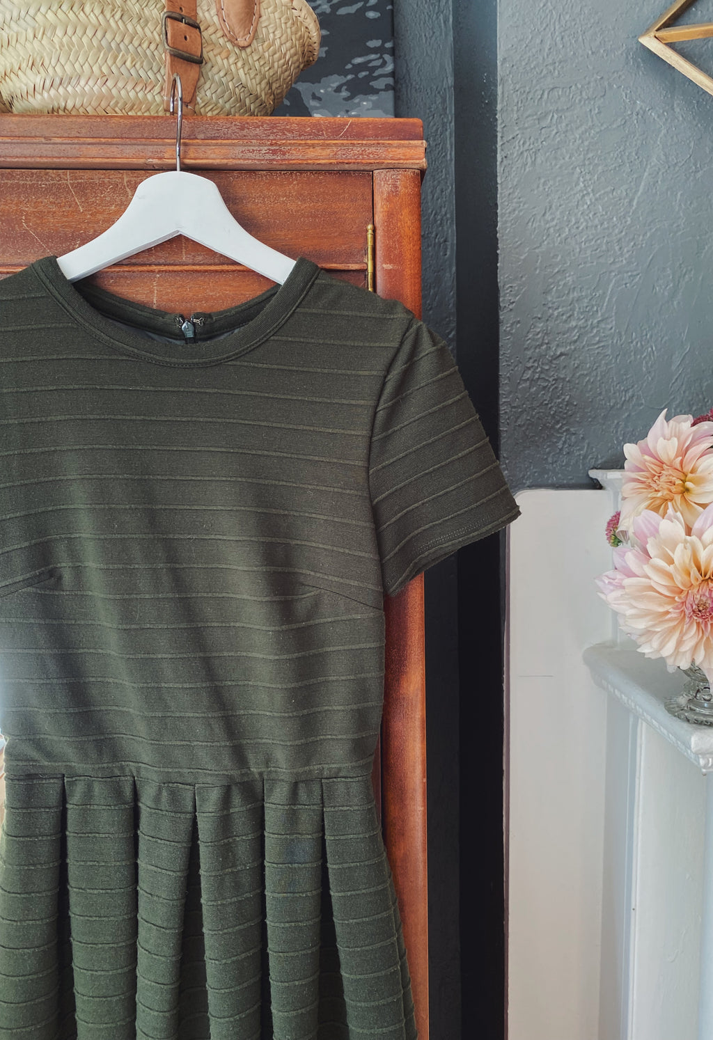 Anthropologie Olive Green Ribbed A-line Dress