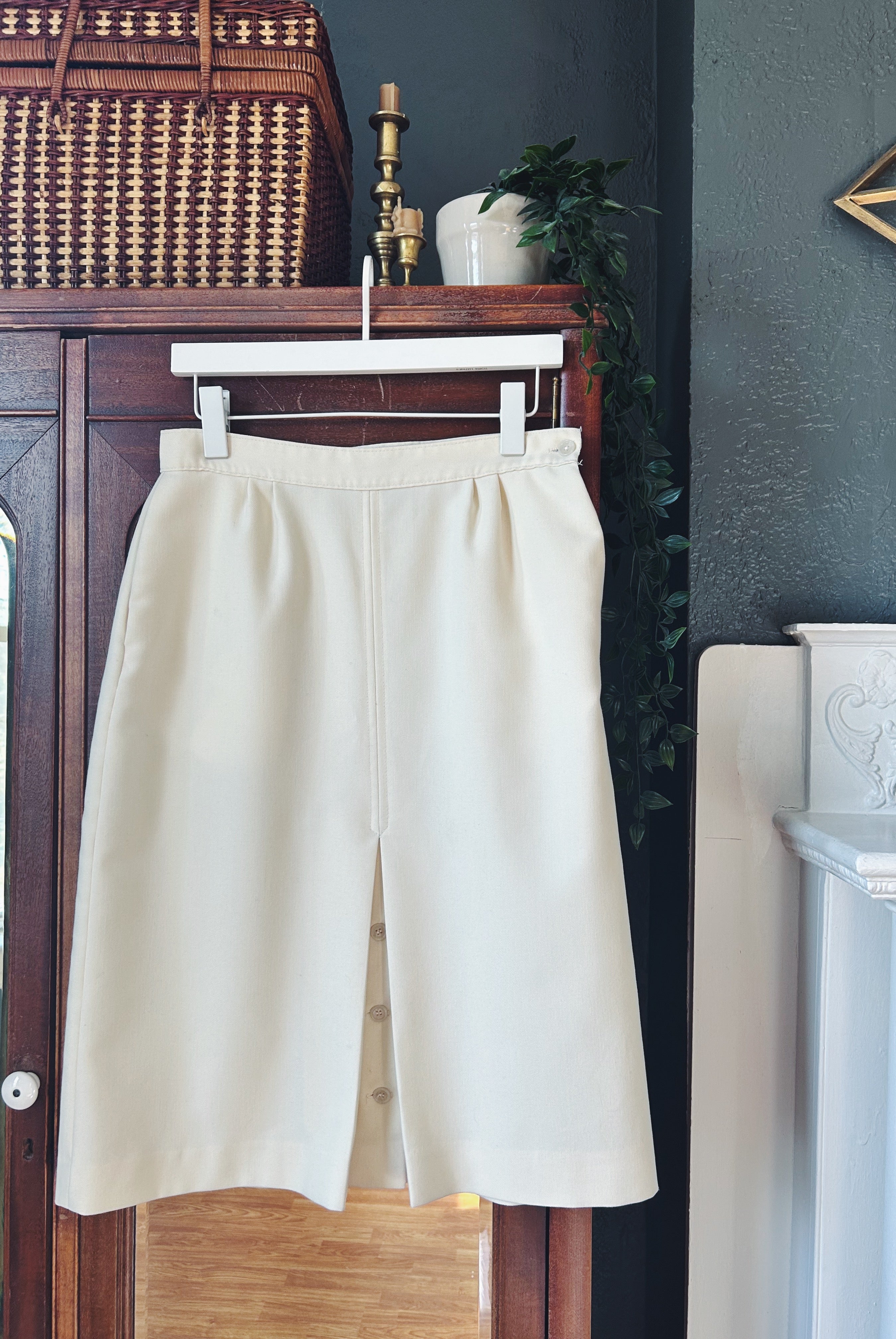 Made in USA Cream Skirt with Button Detail