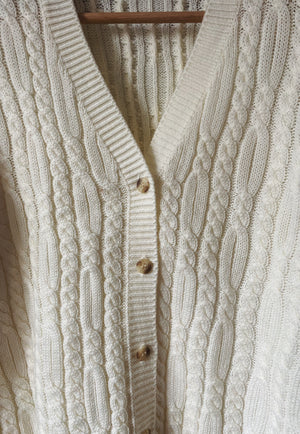 90s Cream Cable-Knit Cardigan
