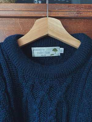 Made in Ireland Deep Blue Green Cable-Knit Sweater