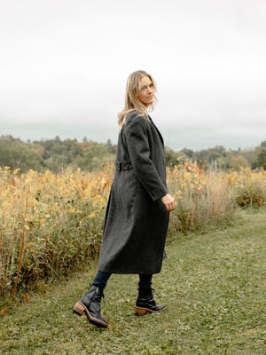 Vintage Pure Wool Long Coat with Velvet Collar