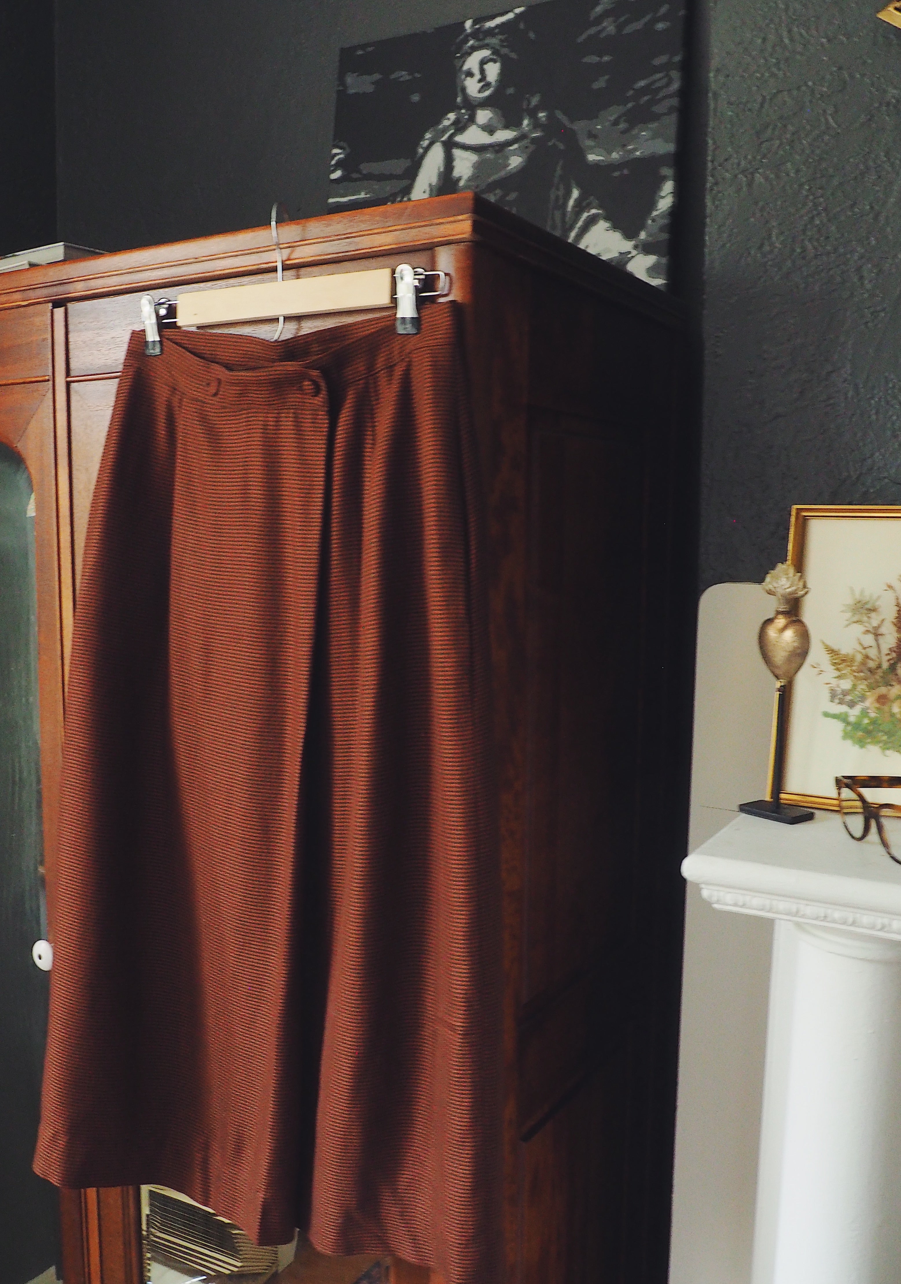 Vintage Brown Pin Check Midi Skirt