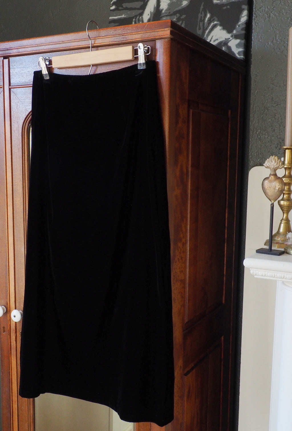 Vintage Made in the USA Black Velvet Midi Skirt