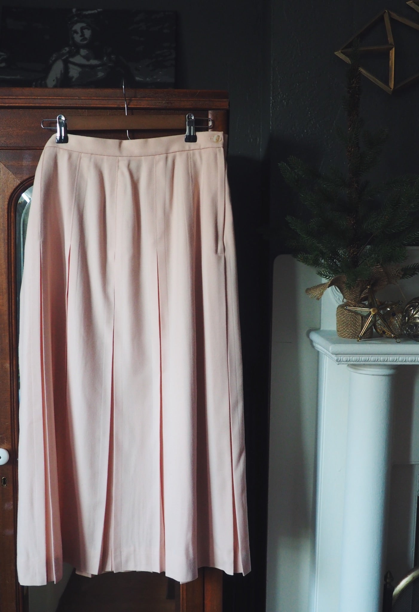 Vintage Wool Rose Pink Pleated Midi Skirt