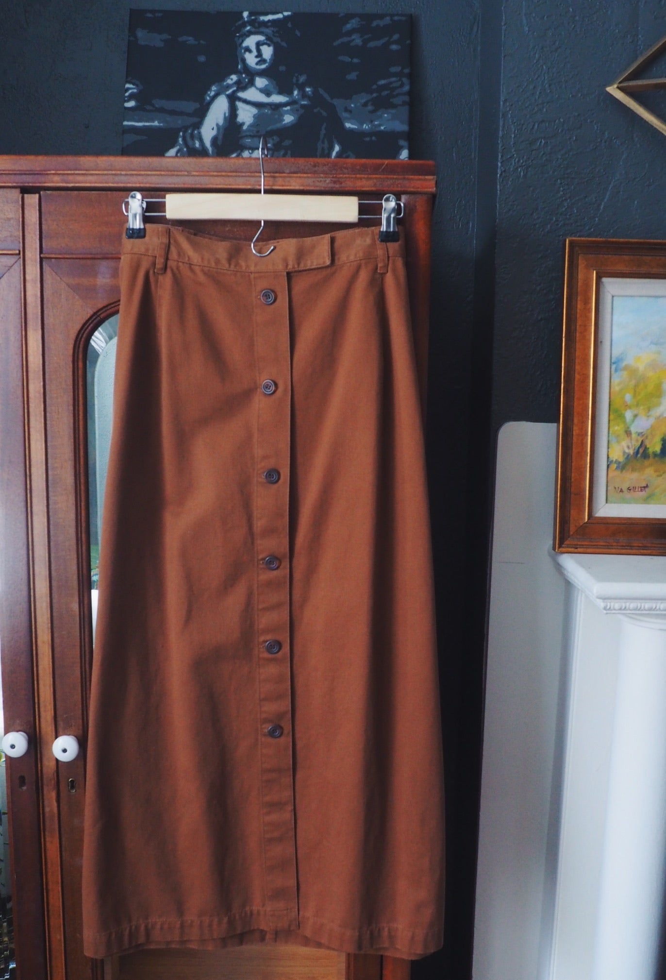 Plus Size Vintage Cotton Button Front Midi Skirt
