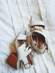 Calvin Klein White Leather Block Heel Sandal