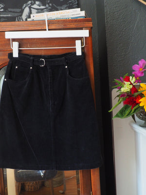 Vintage Black Corduroy Belted Skirt