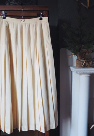 Vintage Wool Cream Pleated Midi