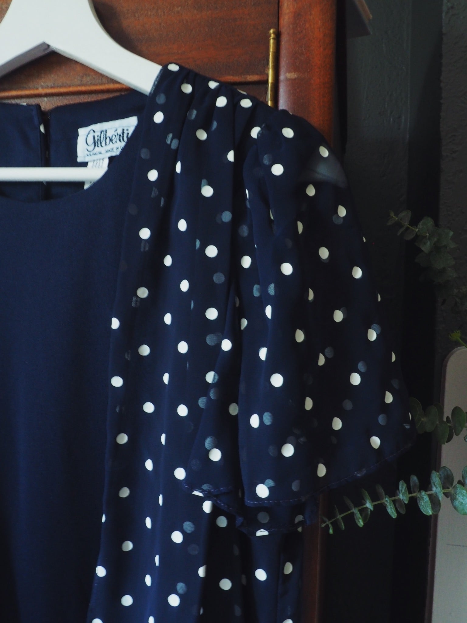 Vintage Navy Polka Dot Drop-Waist Dress