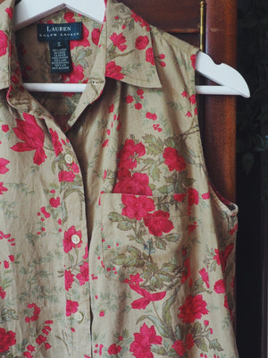 Linen Floral Sleeveless Button-Down