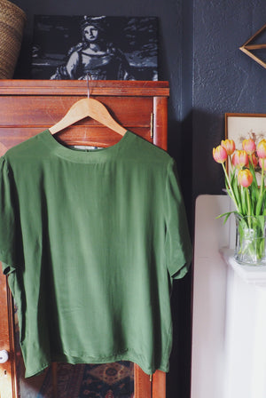 100% Silk Olive Green Blouse