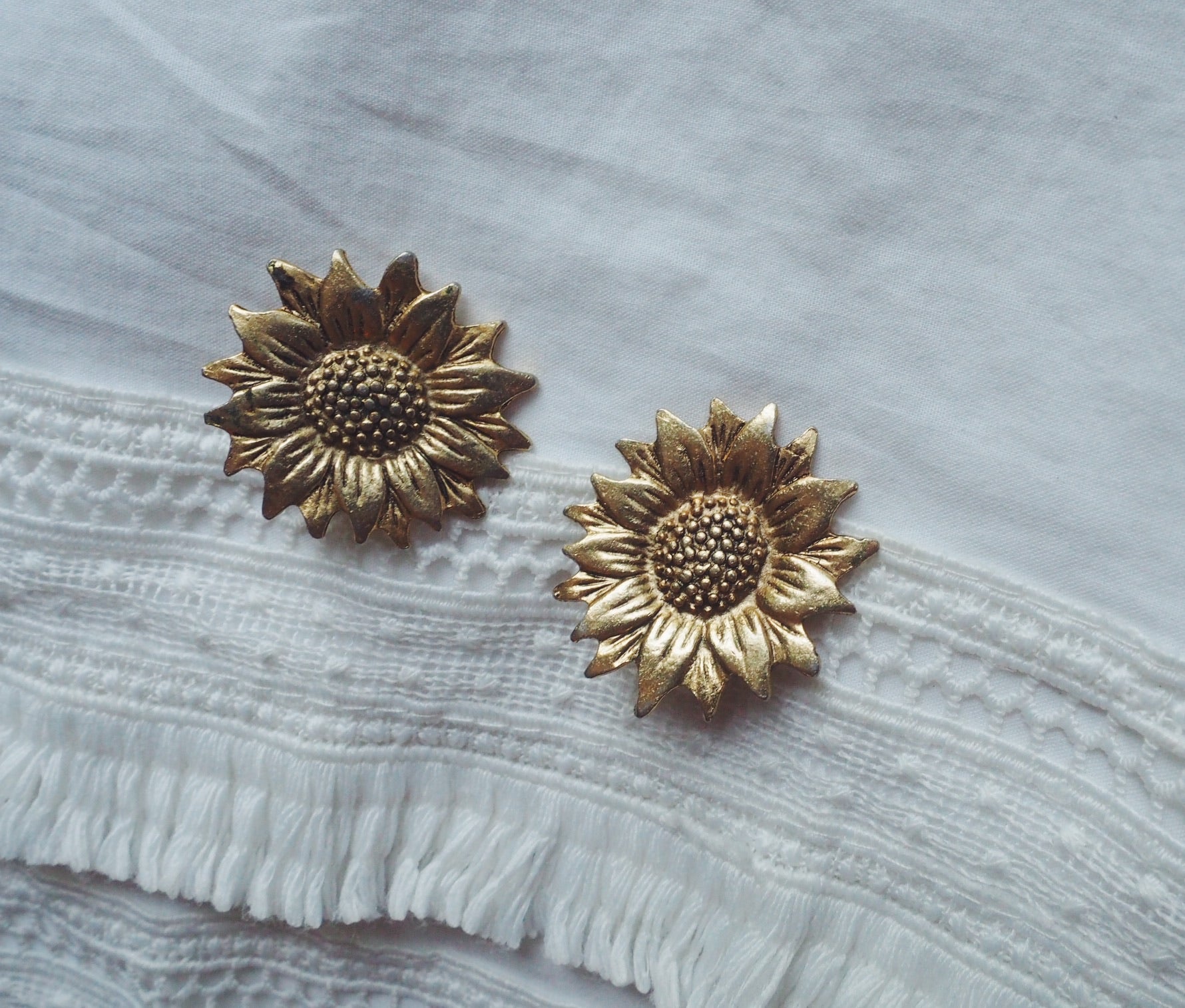 Vintage Brass Sunflower Clip-Ons