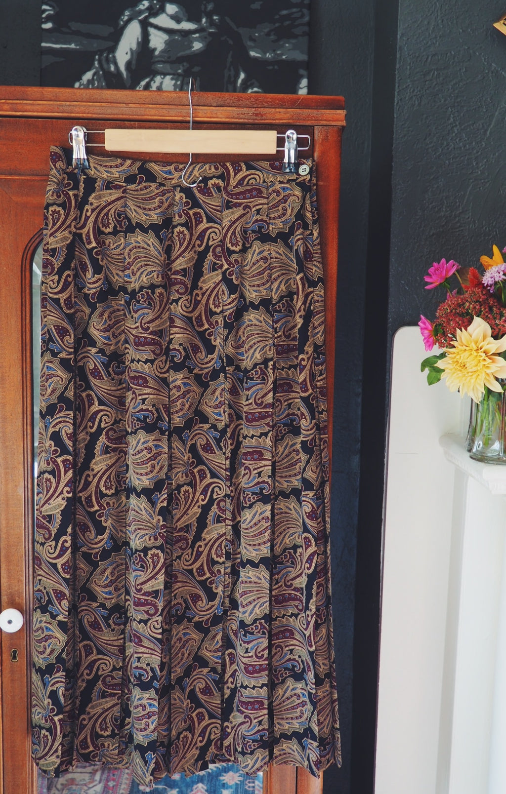 Vintage 100% Silk Pleated Midi Skirt