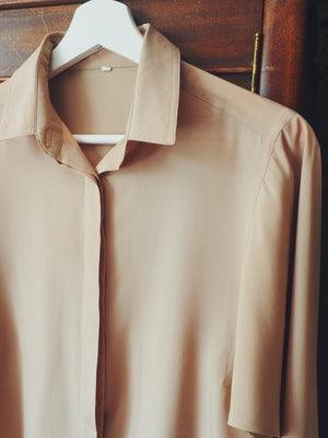 Vintage Taupe Long-Sleeve Blouse