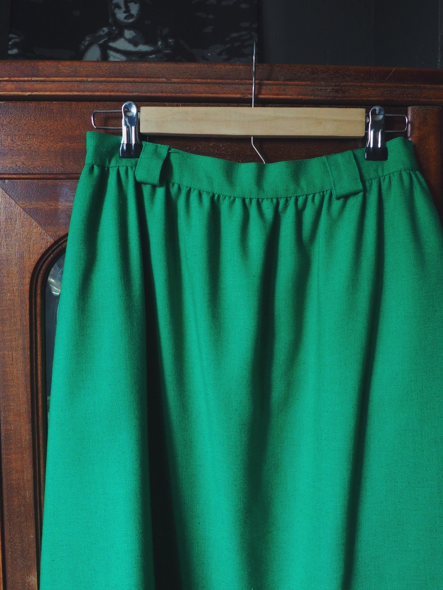 Vintage Kelly Green A-Line Midi Skirt