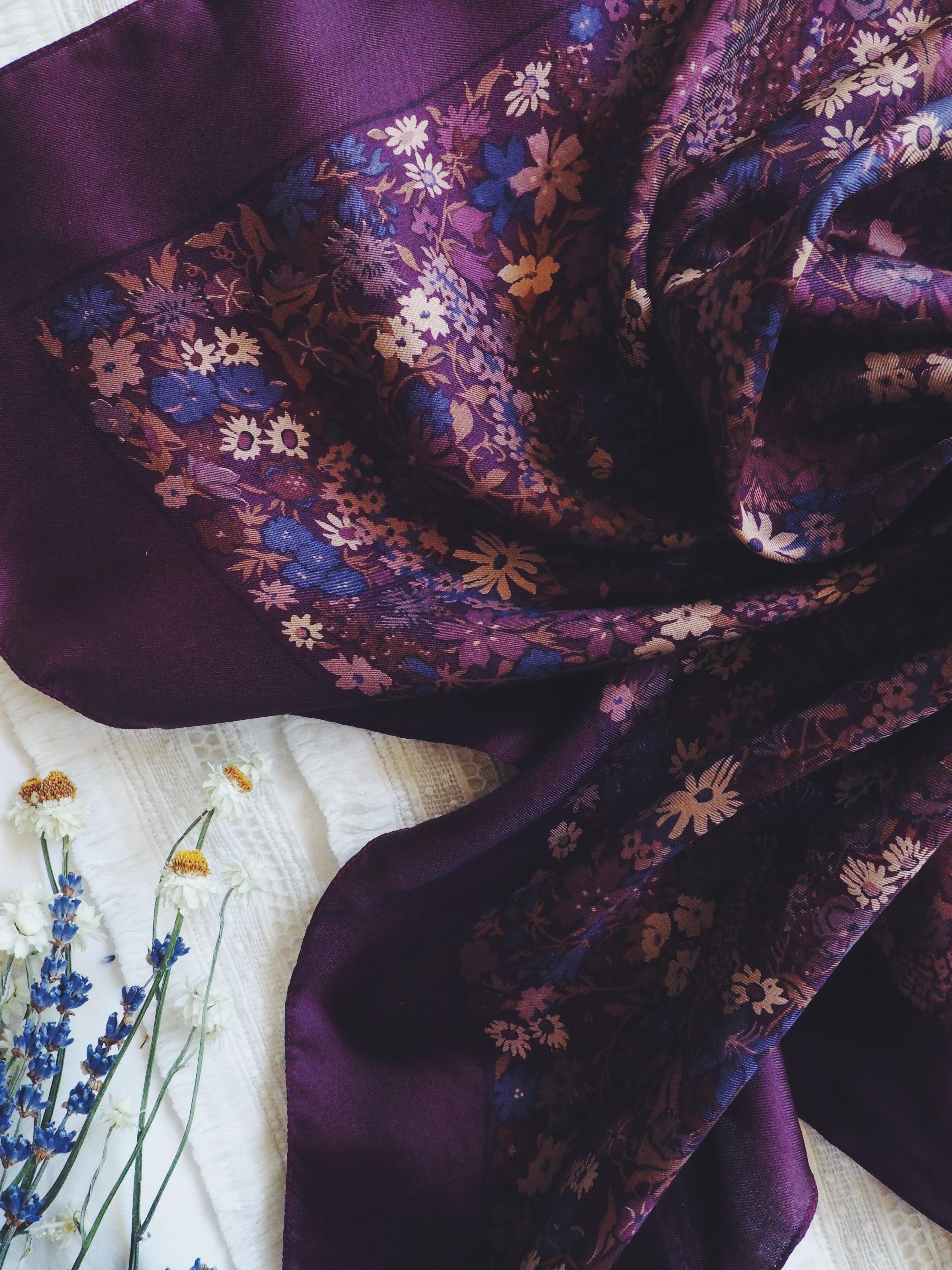 Pure Silk Liberty London Floral Scarf in Eggplant