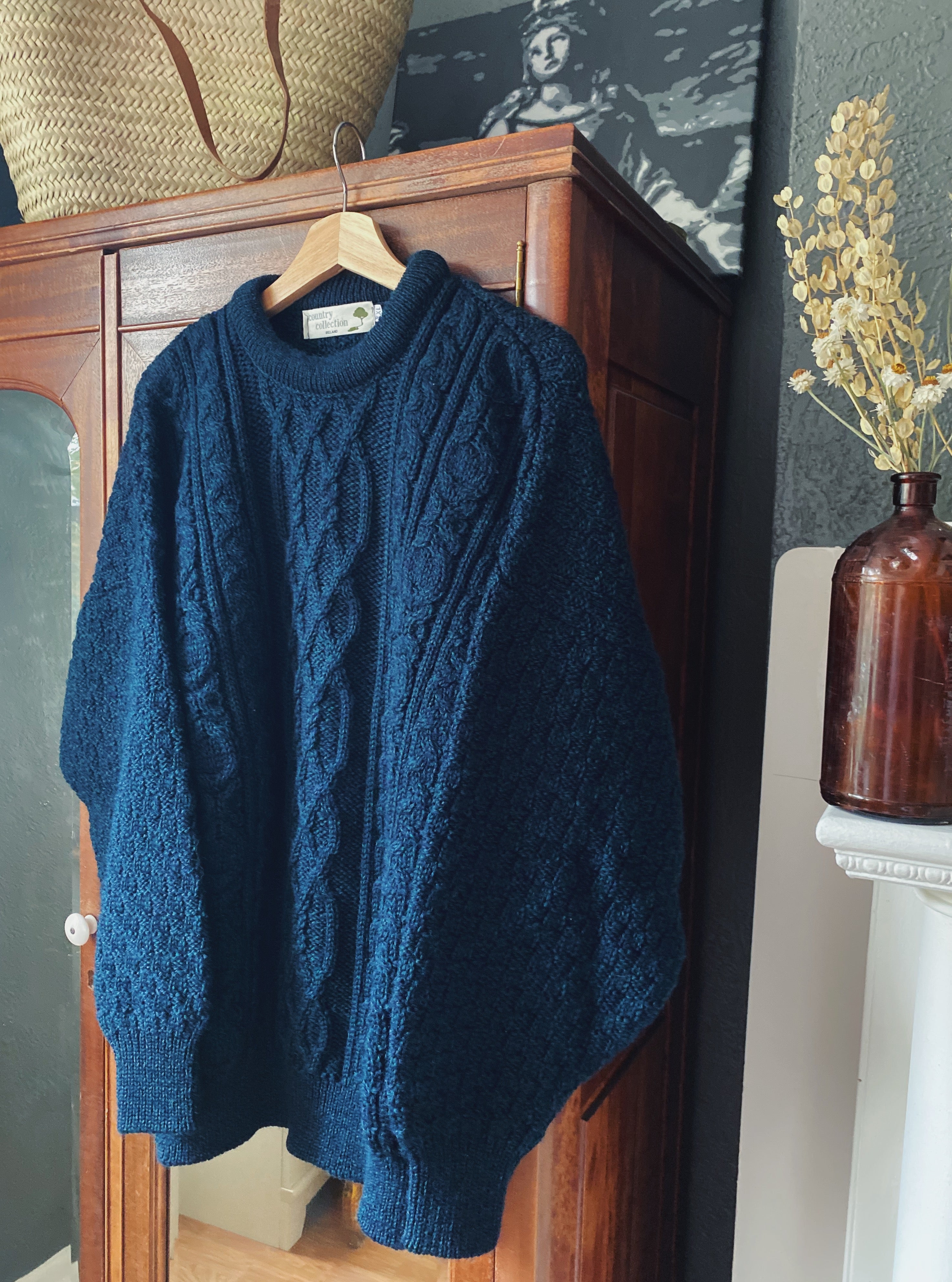 Made in Ireland Deep Blue Green Cable-Knit Sweater