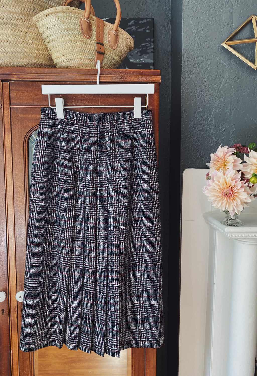 80s Plaid Pleated Midi Skirt