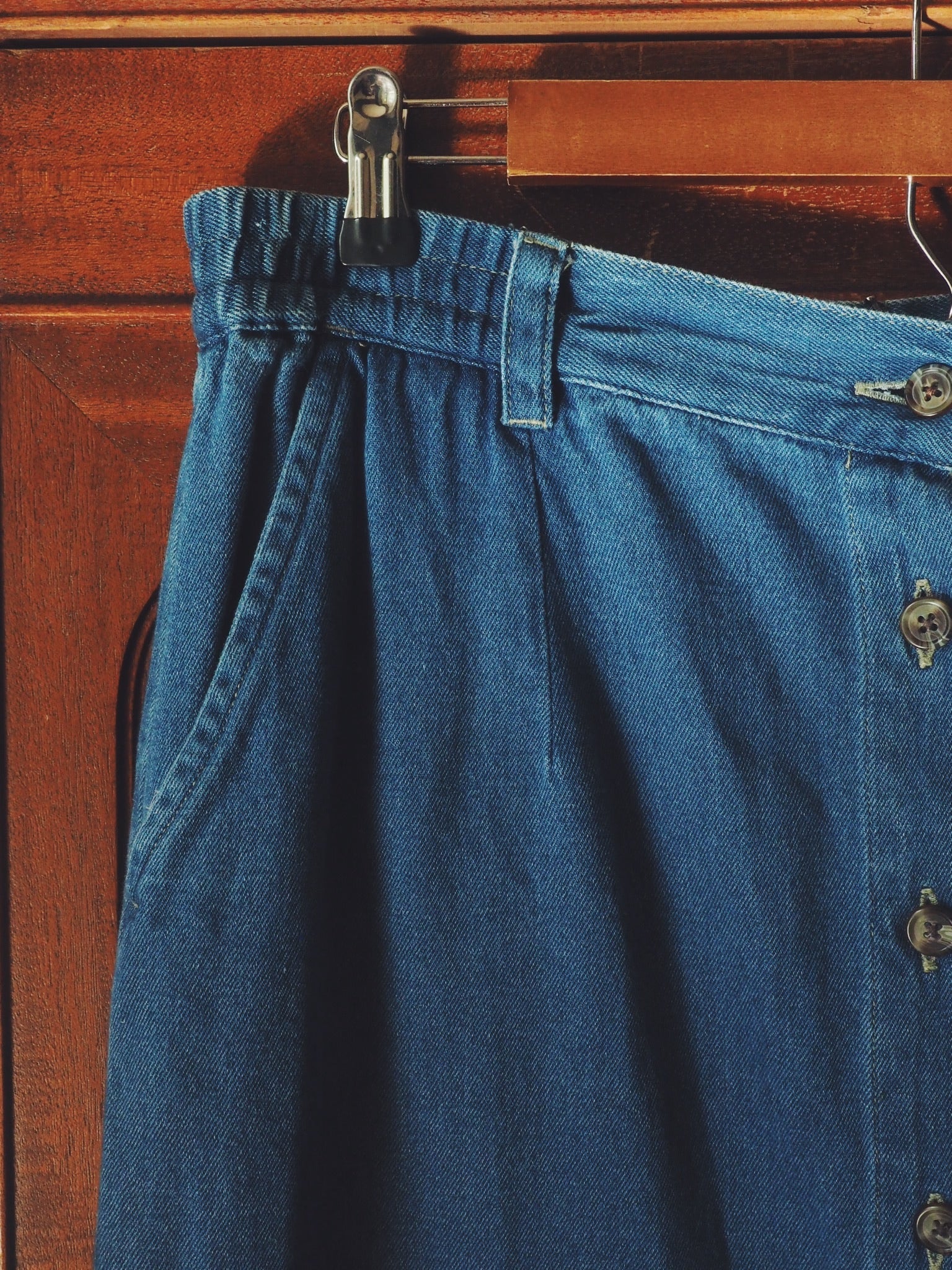 Vintage Denim Button-Front Midi Skirt