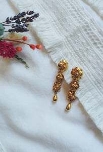 Vintage Golden Floral Dangle Earrings