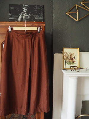 Vintage Brown Pin Check Midi Skirt