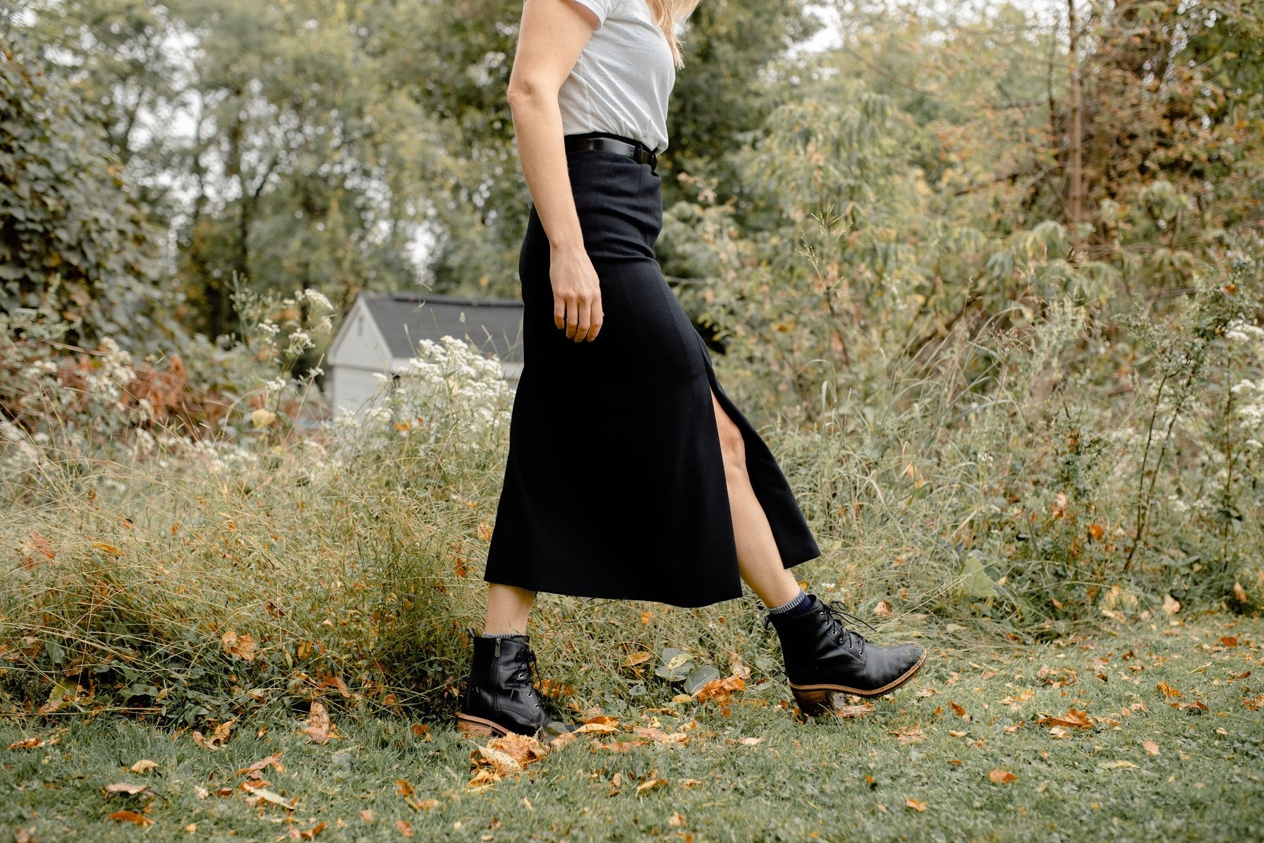 NEW Vintage Black Belted Midi Skirt