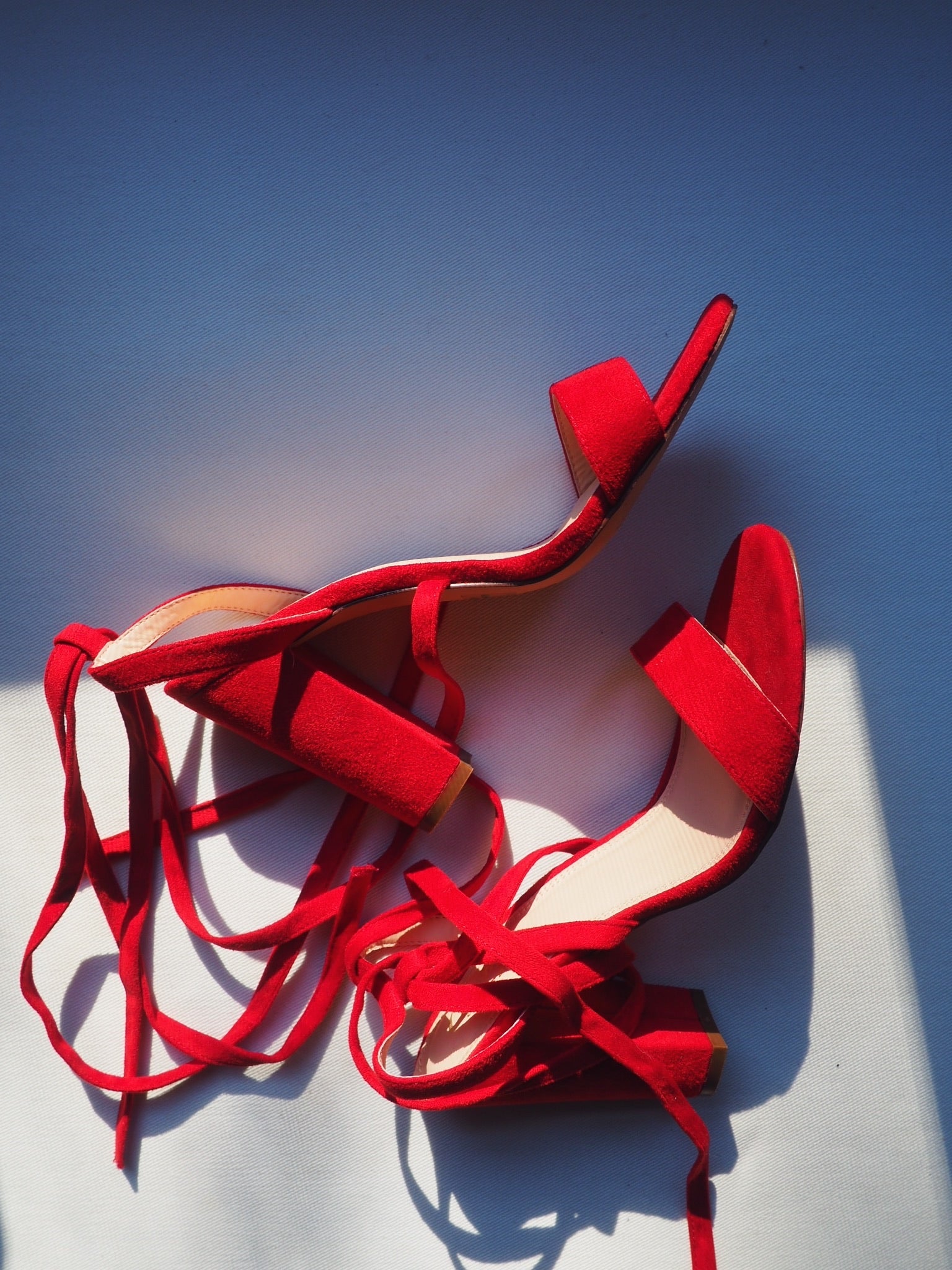 Red Suede Lace Up Heels