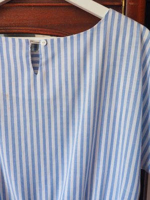 Vintage Blue Striped Short-Sleeve Midi