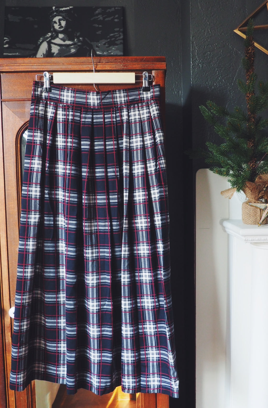 Vintage Pleated Plaid Midi